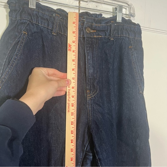 Zara High Rise Balloon Jeans Dark Wash Blue Size 10 Denim Stretch Wide - Picture 5 of 11